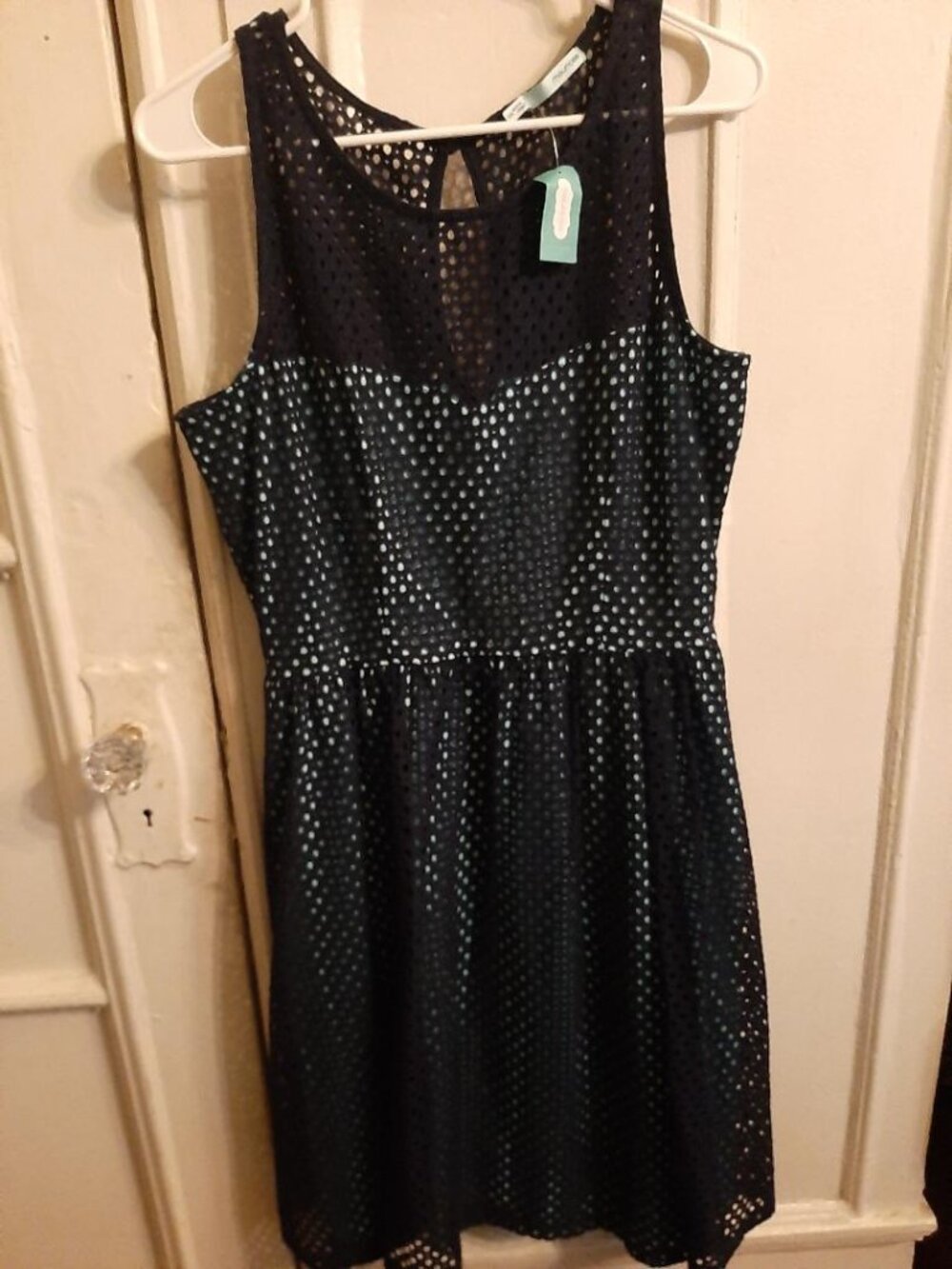 Maurices NWT overlay dress,  black with turquoise underlay, size 13/14